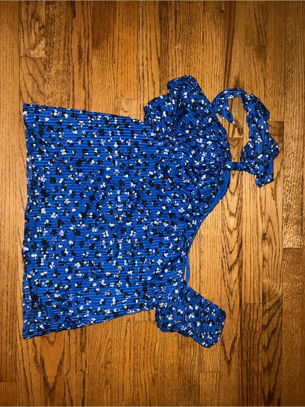Ulla Johnson Bright Blue One-Shoulder Floral Puff-Sleeve Top
